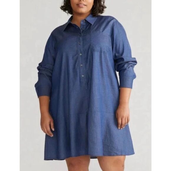 Universal Standard Perfect Tencel Chambray Drop Waist Shirtdress Size S - Picture 2 of 8